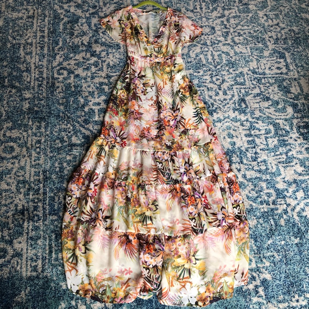 Zara Flowy Floral Floor-Length Dress - Size S